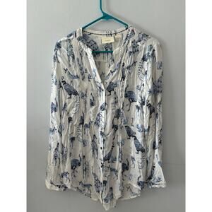 Maeve Anthropoloige Top Women's Medium Fauna Button Down Novelty Blouse Tunic